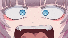 a close up of a cartoon character with blue eyes
