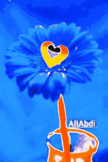 a blue flower with a yellow heart on it and the name aliabdi
