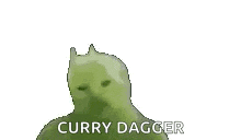 a green monkey is making a curry dagger gesture with his hands .