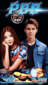 a man and a woman standing next to each other on a poster that says pbb