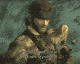 a woman in a bikini is holding a helmet and talking to a man in a video game