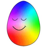 a rainbow colored egg with a smile on it 's face