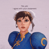 a cartoon character with a caption that says " yes yes i agree with your statement "