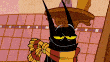 a cartoon character is wearing a scarf and a hat