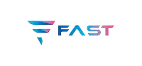 a blue and pink logo for fast with a white background