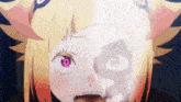 a close up of a girl 's face with a glowing eye