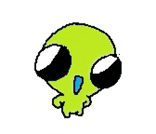 a pixel art drawing of a skull with a blue eye