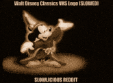 a picture of mickey mouse with the words walt disney classics vhs logo slowed below it