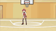 a girl with red hair is standing in front of a soccer net