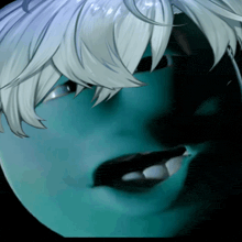 a close up of a person 's face with a very dark background