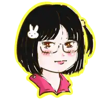 a drawing of a girl with glasses and a bunny on her head says px on the bottom right