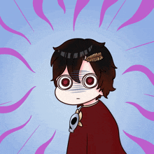 a cartoon of a boy with a skull necklace and a feather in his hair