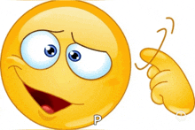 a cartoon smiley face with a hand pointing at it with the letter p below it