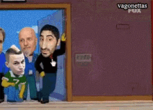 a group of people standing in front of a door that says fox
