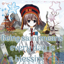 a picture of a girl with the words being sami means everyday is a blessing on it