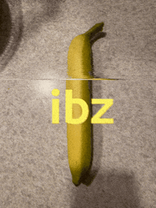 a banana with ibz written on the bottom of it