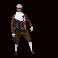 a man in a brown coat and white socks is dancing