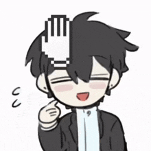 a cartoon of a boy in a suit giving a thumbs up sign .