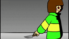 a cartoon character is holding a knife in his hand