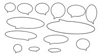 a set of speech bubbles in different shapes and sizes on a white background