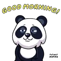 a panda bear with its eyes closed and the words good morning written above it