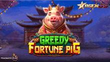 a poster for greedy fortune pig shows a pig with horns on its head
