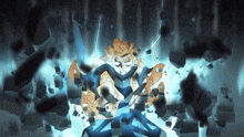 a cartoon character with a blue light coming out of his mouth