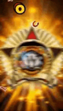 a close up of a star with a horseshoe on top of it