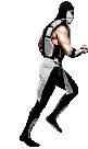 a pixel art of a man wearing a mask and gloves is running .