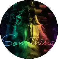 a rainbow colored circle with the word something written on it