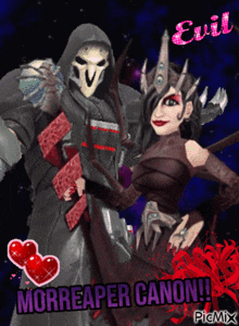 a picture of a grim reaper and a woman with the words morreaper canon