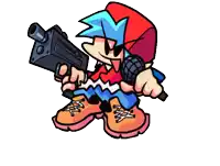 a cartoon character is holding a gun and a microphone ..
