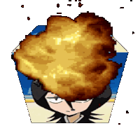 a pixel art of a girl with a fried chicken explosion on her head