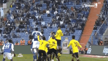 a soccer game is being played in front of a crowd and a sign that says pro sports live