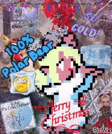 a pixel art of a polar bear with the words so cold