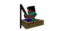 a minecraft character is sitting in a boat with a fishing rod
