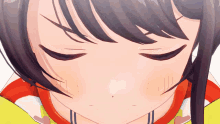 a close up of a girl 's face with closed eyes