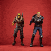 a falcon and a captain america are standing next to each other on a red background