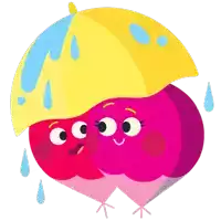 a cartoon illustration of two birds holding an umbrella in the rain