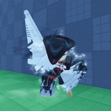 a roblox character wearing a pirate hat and holding a sword