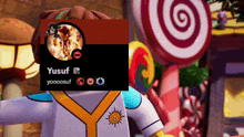 a cartoon character with the name yusuf written on it