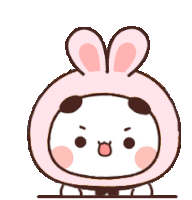 a cartoon drawing of a panda wearing a pink bunny hat .