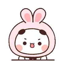 a cartoon drawing of a panda wearing a pink bunny hat .