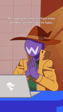 a cartoon of a wizard sitting in front of a laptop computer