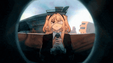 a girl with a bandage on her eye is looking at a cell phone