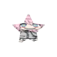 a girl with pink hair and blue eyes is standing in a star .