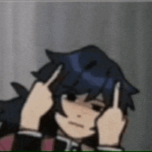 a cartoon character is giving the middle finger while looking at the camera .