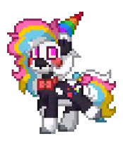 a pixel art drawing of a unicorn with a rainbow mane and tail