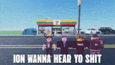 a group of roblox characters standing in front of a 7 eleven store