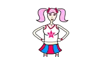 a cartoon of a cheerleader with pink hair and a pink star on her shirt